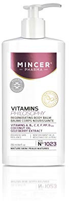 Mincer Pharma Vitamins Philosophy Regenerierender Enhansing Body Balm für Reife Haut mit Goji Beeren Extrakt, Vitaminen A, B, C, E, F, PP, D und Kokosöl 250 ml
