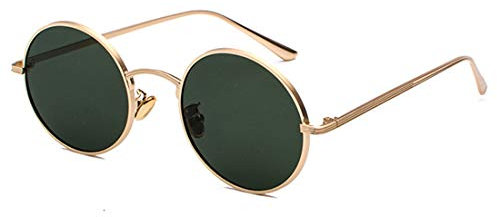 Inlefen Sunglasses Men Women Round Retro Vintage Circle Style Sunglasses Colored Metal Frame Glasses Eyewear gold Dark green