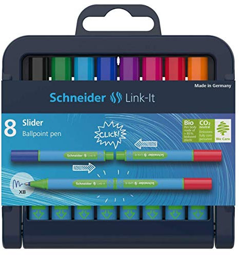 Schneider Link-It Slider Kugelschreiber (Strichstärke: XB, einfach zusammenstecken und beliebig kombinieren) 8er Stiftebox sortiert