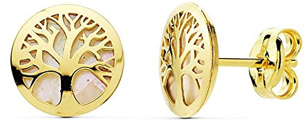 Pendientes oro 18k Árbol de la vida 8mm. nácar cerco [AB8854]