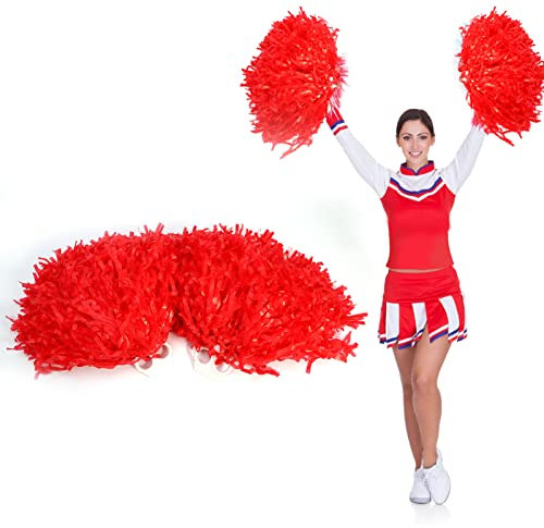 Pom Cheerleaders, Cheerleading Poms Metallischer Blumenball Pompoms Plastikring für Gruppentanz (Rot)