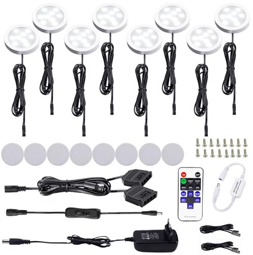 AIBOO Éclairage Gradable Sous Armoire Avec Télécommande RF Sans Fil, Lumière Encastrée pour Cuisine, Prise Européenne, 8 Paquets 12V 16W Avec Affichage (Blanche Froide 6000K)