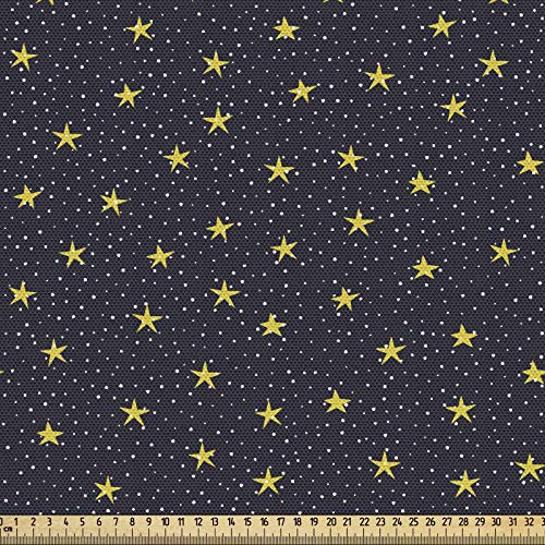 ABAKUHAUS Nachthimmel Gewebe als Meterware, Gelbe Sterne und Punkte, Schön Gewebten Stoff für Polster und Wohnaccessoires, 1M (148x100cm), Gelb Weiß Schwarz