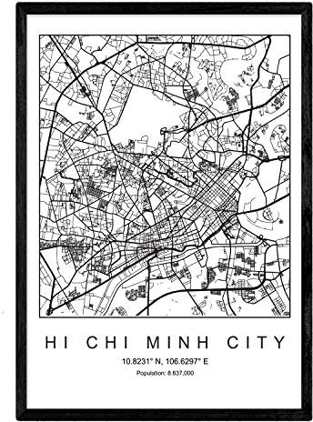Nacnic Karte Klinge Hallo Chi-Minh-Stadt im skandinavischen Stil in Schwarz und Weiß. A3 Größe Plakat Das bedruckte Papier Keine 250 gr. Gemälde, Drucke und Poster für Wohnzimmer und Schlafzimmer