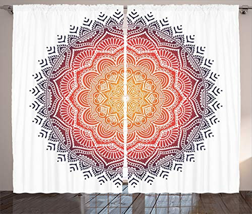 ABAKUHAUS Geometrisch Rustikaler Vorhang, Mandala Orient Herz, Wohnzimmer Universalband Gardinen mit Schlaufen und Haken, 280 x 260 cm, Rot Weiß