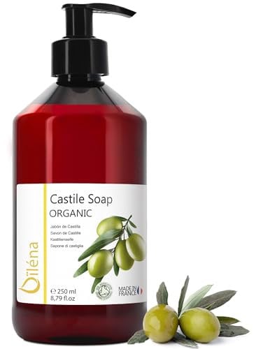 Organic Olive Oil Soap, Castile Liquid Soap, Facial Cleaning, Antibacterial Soap, Handwash Liquid Soap, Cleansing Gel, Hair Soap, Castile Soap for Plants, Foaming, Unscented 250 ml 8.81 fl oz