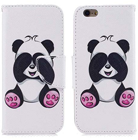 AIFILLE Weiß Handyhülle Kompatibel mit iPhone 6/ iPhone 6S 4.7 Zoll Panda Cute Leder PU Tier Hülle Tasche Flip Schutzhülle Lederhülle mit Kartenfach Standfunktion 360 Ganzkörper Stoßfest Schutzhülle