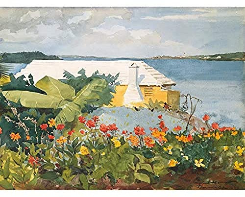 Artery8 Homer Flower Garden Bungalow Bermuda Painting Art Print Canvas Premium Wall Decor Poster Mural Zuhause Blume Garten Gem�lde Wand Deko