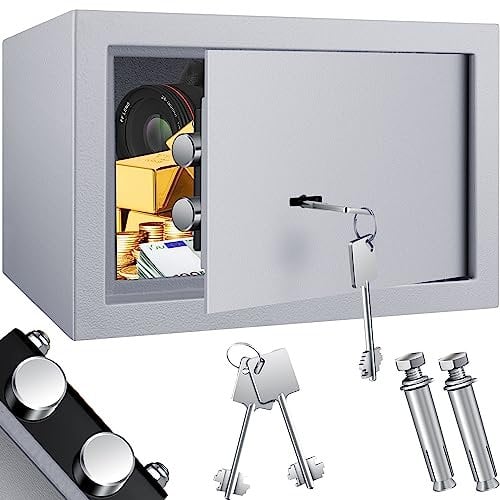 KESSER® Caja fuerte para muebles con cerradura de doble paletón, caja fuerte armario para dinero caja fuerte de suelo-pared caja fuerte de pared 30 x 20 x 20 cm incluye 2 llaves