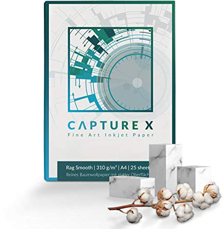 CAPTURE X Rag Smooth, 310g/m², A4, 25 Blatt Box - glatte Portraitoberfläche - 100% Baumwolle - Fine Art Paper