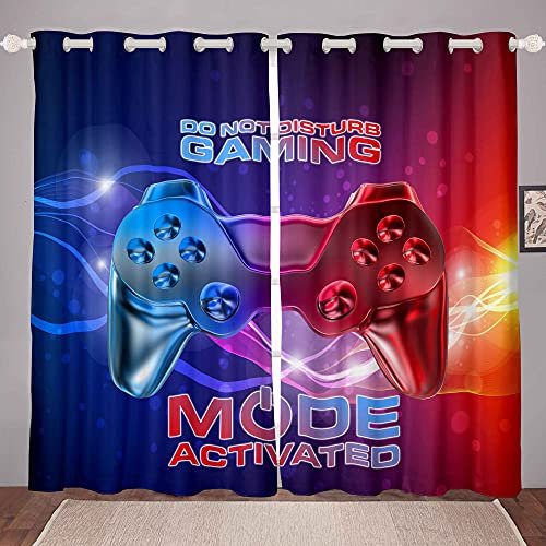 Gaming Curtains Galaxy Nebula Blue Red Gradient Curtains for Bedroom Living Room Kids Boys Video Game Gamepad Windows Drapes Novelty Game Controller Room Decoration,W66*L72