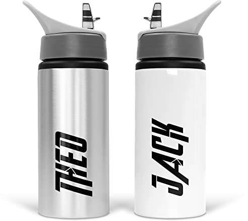 Print Maniacs Personalised Water Bottle Superhero School Sport Drink 600ml Leakproof Spill Proof Aluminium Hot Cold Flip up Kid Boys Girls Biking Gift (Black)