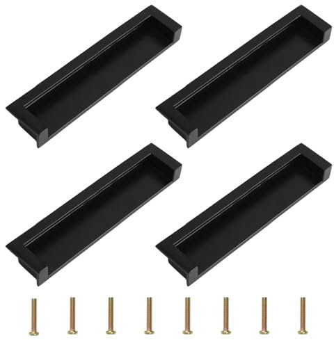 MOROBOR Tatami - Manijas de Puerta Ocultas, 4 Integradas, Tiradores de Dedo Empotrados Con Tornillos Ocultos Para Armario y Cajón (Negro Mate, 138 mm)