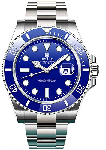 LOREO Luxuriöse Herren-Armbanduhr, automatisch, mechanisch, 40 mm, leuchtend, Saphirglas, Keramik, Lünette, wasserabweisend, Edelstahl, Blaues Zifferblatt., Mechanisch