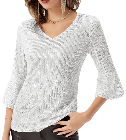 GRACE KARIN Damen Glitzer Oberteile Damen Party Pailletten Oberteil CL1559-03_2XL