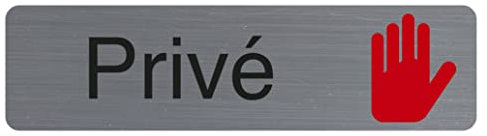 Exacompta - Ref. 67150E – 1 placa de puerta adhesiva privada – Placa de pared impresa de señalización – En todos los soportes – Aspecto aluminio cepillado. Dimensiones: 16,5 x 4,4 cm