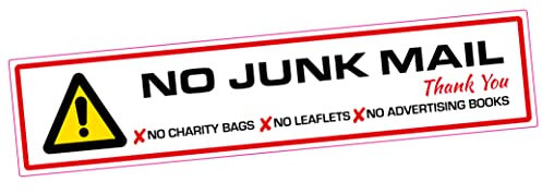 Printwhizz Ltd No Junk Mail - Front Door or Letterbox Vinyl Sticker No Charity Bags No Leaflets
