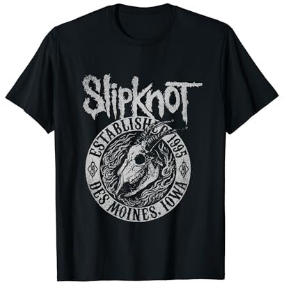 Slipknot Offizielles Ziegenflammen auf der Rückseite T-Shirt in Schwarz, Unisex, Klein, Kurzarm, Klassisches Kurzarm-T-Shirt mit Crew-Ausschnitt und gerader Hosenlänge