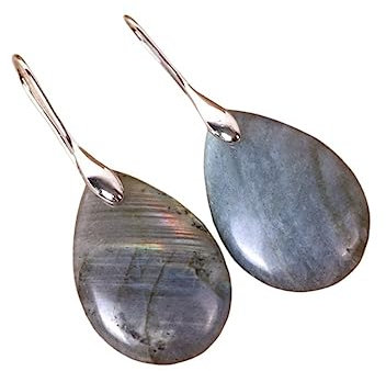 CuLtP Boucle D'Oreille Femme, Boucles D'Oreilles Pendantes En Labradorite Naturelle Avec Pendentif En Forme De Larme, Argentées, Bijoux Cadeau Pour Toutes Les Occasions