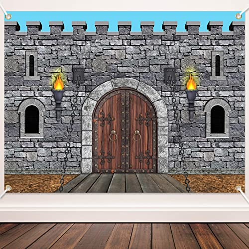 Tranqun Mittelalterliche Party-Dekorationen, Schloss-Hintergrund, Ritter-Dekorationen, Schloss, Wandhintergrund, Hüter des Königreichs, Dekorationen für mittelalterliche Themenparty-Zubehör (2 x 2,8