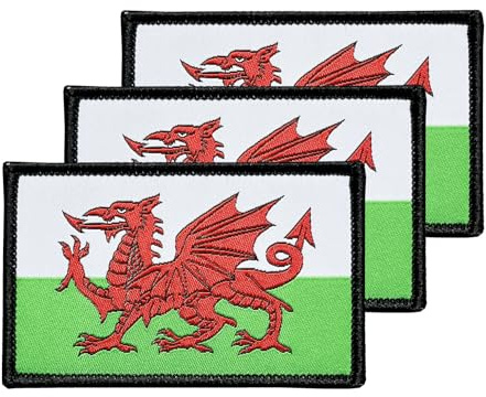 3Pcs Welsh Flag Patch 2x3 Inch, Hook Loop Tactical Embroidered Armband Country Flag Patches for Backpack Hat Vest Jacket.