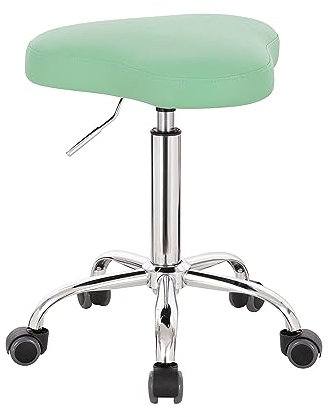 1stuff® Sattelhocker Rollhocker Trigon - Sattelstuhl für Einsteiger - platzsparendes, verchromtes Fußkreuz - Arzthocker Arbeitshocker Praxishocker Drehhocker (Lederimitat mintgrün)