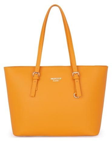 Princely London Shopper Beverly Medium - Stylische Handtasche Damen - Geräumige Shopper-Tasche mit Reißverschluss & Innenfächern - Gelb/Curry