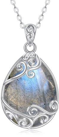 YAFEINI Collier en Argent Sterling 925 avec Pendentif en Forme de Larme en Filigrane et Labradorite pour Femmes et Filles (AA-Collier en filigrane de labradorite)