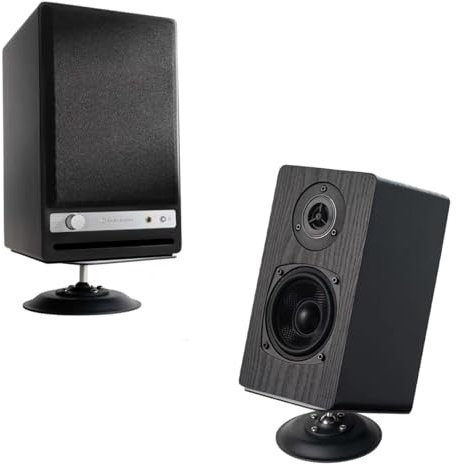 shinar 2 Pack Metal Universal Desktop Speaker Stand Table Desk Stand Universal Studio Monitor Stands with Adjustable Tilt and Swivel(-50°/+50°) Table Holder for Small Speakers Supports 40lbs