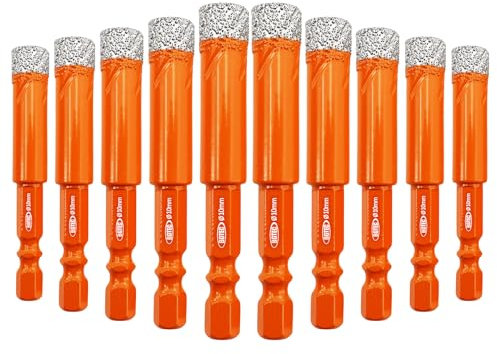 BGTEC Dry Diamond Drill Bits 10pcs 5mm with Quick Change Hex Shank for Granite Marble Porcelain Tile Ceramic