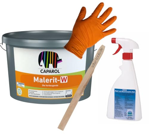Caparol Anti-Schimmel Farbe Malerit W - weiß 2,5 Liter All in One Set inklusive Schimmelentferner, sdw-tools Rührholz und Nitrilhandschuhe