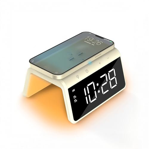 Caliber Digitaler Wecker mit Licht, Dimmbares Display, Doppelalarm, Quick Charge drahtlose Ladestation, Wecker digital, Wecker Kinder, Wecker laut für Tiefschläfer – Digital Uhr - Alarm Clock