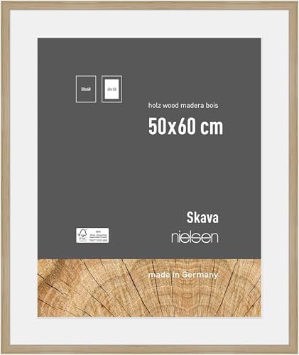 nielsen Bilderrahmen mit Passepartout, 50 x 60 cm, Holz, Eiche, Posterrahmen zum Aufhängen im Hoch- & Querformat, Echtglas, Skava