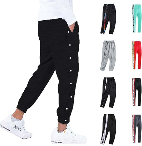 Jogginghose Herren mit Knöpfen Lang Breite Jogginghose Herren An Der Seite Reha Hose Knopfleiste Zum Öffnen Button Up Trainingshose Freizeithose Lässig Sport Postoperative Rehahose (Black-2, XL)
