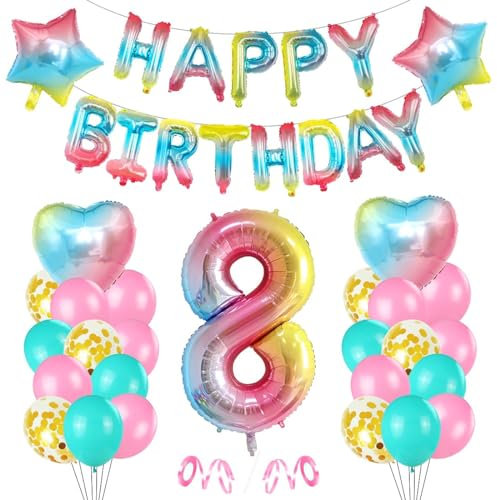 Luftballon 8. Geburtstag Rosa, Geburtstagsdeko Mädchen 8 Jahr, Ballon 8. Geburtstag, 8.Geburtstagsdeko Mädchen, Happy Birthday Folienballon 8, Ballon 8 Deko zum Geburtstag Mädchen