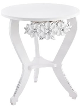 ITALUX MORE LIGHT Table basse baroque moderne laqué et décoré avec des frises décoratives et des pierres précieuses en verre (blanc feuille argenté)