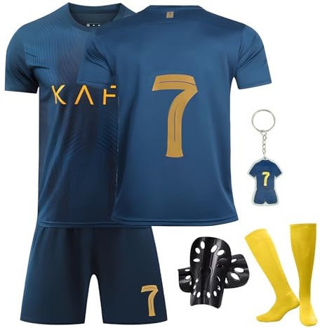 Pardofelis Fußball Trikot für Kinder, Trikot Nr. 7 Fußballtrikots Fussball T-Shirt Shorts Socken und Schienbeinschoner Set, Outdoor Football Jersey für Junge Anzug (Blau, 26)