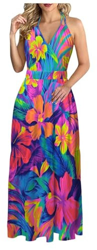 WVONIF Robe été Femme Courte Robe sans Manches Col en V Cordon Taille Plage DéContracté Sangle Mini Robe avec Poches ImpriméE DéBardeur Robe Pas Cher Robe Blanche Femme ( Violet, S