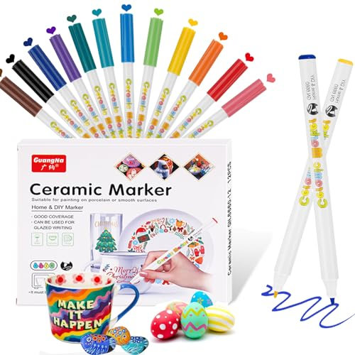 SHUBEIEUMI Acrylic Paint Pens, 12 Colors, Waterproof Ceramic, Paint Marker Set for Rocks, Wood, Fabric, Plastic, Pumpkins, Mugs, DIY Festival Craft