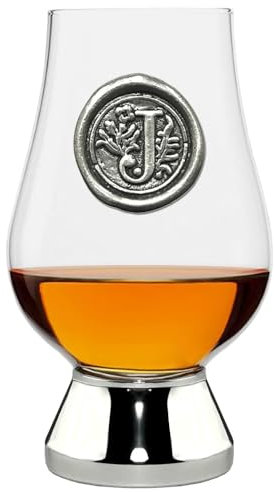 English Pewter Company Glencairn Personalised Whisky Glass with Monogram Initial - Unique Gifts for Men - with Your Choice of Initial 200ml [WGP210] (J)