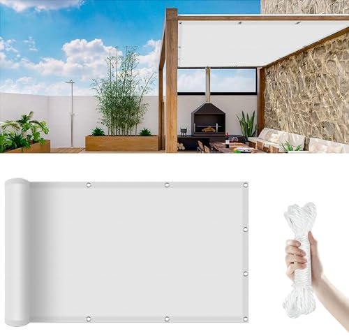 Sonnensegel Quadratisch Wasserdicht 4 x 10 m 98% Uv-Schutz, Reißfest Sonnensegel Wasserdicht für Sonnenschutz Terrassenüberdachung für Garten Terrasse Balkon, Weiß