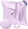 Seiwohl Satin Kissenbezug 60x60 2er Set, Weich wie Seidenkissenbezug Silk Pillowcase, Vegane Seide Kopfkissenbezug Kissenhülle Haarschutz für die Nacht mit Haargummi und Haarhaube, Lavendel