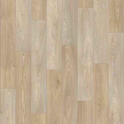 Light Natural Oak Plank Effect Maestro Vinyl Flooring 2mm Anti-Slip Lino for Kitchen Bathroom (W: 2m x L: 2.5m)