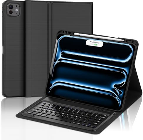 FOGARI Bluetooth Keyboard, 12.2 Wireless Keyboard UK Layout Rechargeable for IOS, Mac,iPad, Windows Fire OS, Black