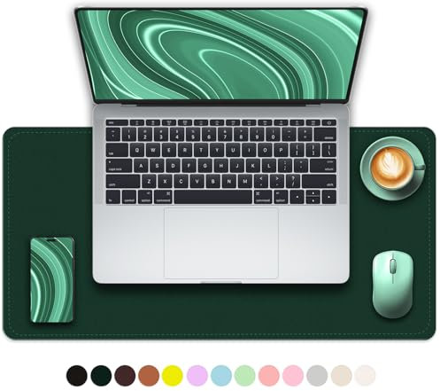 METEOROCK Non-Slip Desk Pad, PU Leather Desk Mat with Suede, Laptop Mat for Desk, 60 x 35 CM Large Mouse Pad, Mouse and Keyboard Mat, Desk Table Protector Mat for Office/Home/Decor (Dark Green)