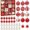 Robofun 42 Stücke Weihnachtskugeln Set, Robuste und Sichere Christbaumschmuck Set, Christbaumkugeln Rot Weiß mit Aufhängen, Mehrweg Plastik Kleine Bälle Weihnachtsbaum Deko für Drinnen und Draußen