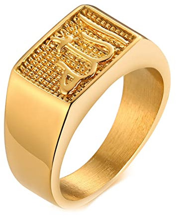 Grewod Ring Schmuck Männer, 10MM Edelstahl Ring Gold Siegelring Eheringe Schlicht Größe 67 (21.3)