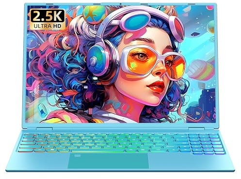 Fsjun 16 Blue Laptop Computer, 12th-gen Alder Lake N95 Processor, 2.5K QFH(2560x1600) IPS Screen, 16GB RAM 512GB SSD, Color Backlit KB Notebook, Fingerprint, Type-C, Mini HDMI, WiFi