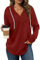 Cuptacc Kapuzenpullover Damen Mit Kordelzug Hoody Damen Mit Kapuze V Ausschnitt Sweatshirt Jogging Jacke Wein Rot XL 46-48