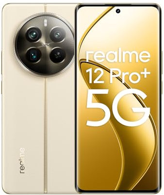 realme 12 Pro+ 5G Smartphone 8+256GB, Snapdragon 7s Gen 2, Fotocamera 64MP+50MP IMX890 OIS, Display Curvo AMOLED 120Hz da 6,7 Pollici, Batteria 5000mAh SUPERWOOC 67W Ricarica, Doppia SIM, Beige